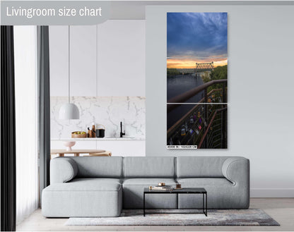 KC Locks of Love Over The Missouri River: Old Red Bridge Love Locks Print Wall Art Riverfront Kansas City Aluminum/Acrylic/Metal/Canvas