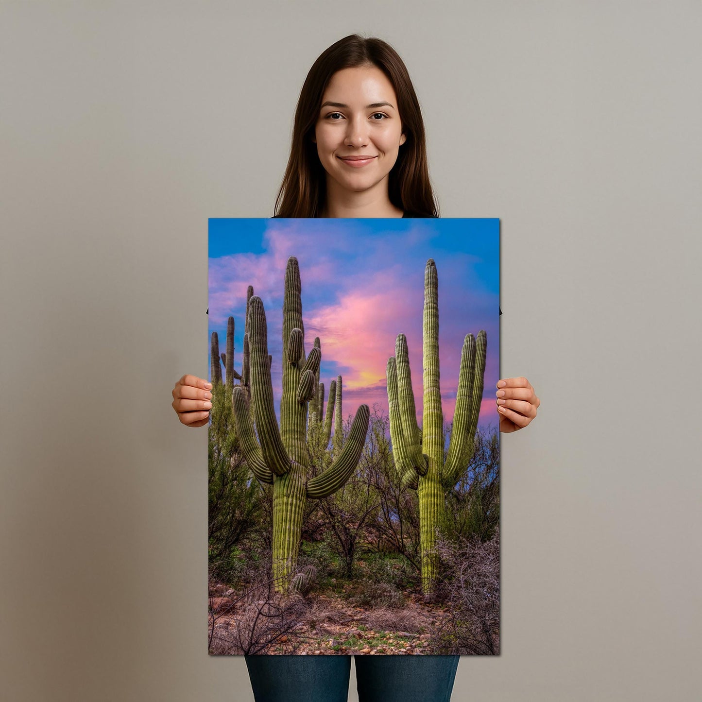 Towering Saguaros at Sunset, Catalina State Park Arizona Photography Print, Desert Landscape Wall Art