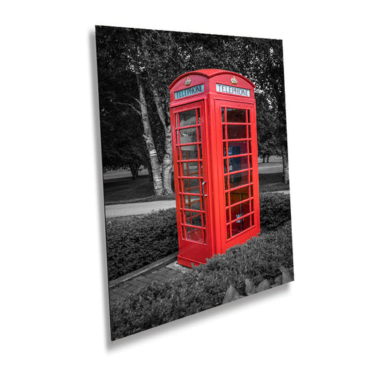 Booth of Memories: Red Phone Booth Vintage Wall Art Photography English Telephone Canvas Metal Print Classic Unique Home Decor