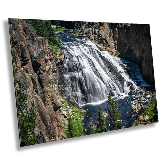 Falls Elegance: Gibbon Falls in Yellowstone Metal Canvas Print National Park Wall Art Wyoming Landscape