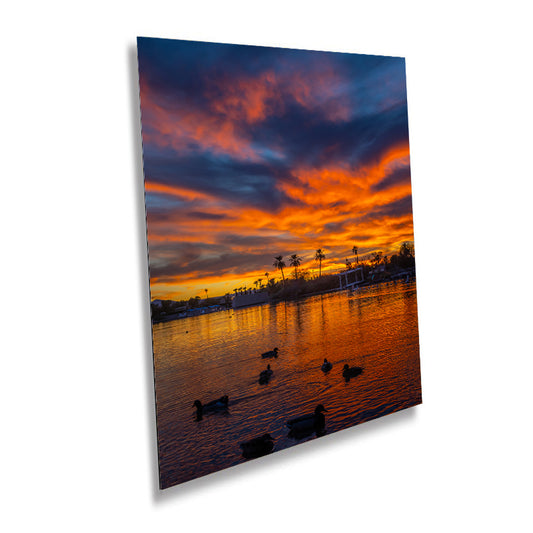 Fiery Horizon: Sunset at Lake Havasu Aluminum Metal Print Arizona Portrait Wall Art Home Decor