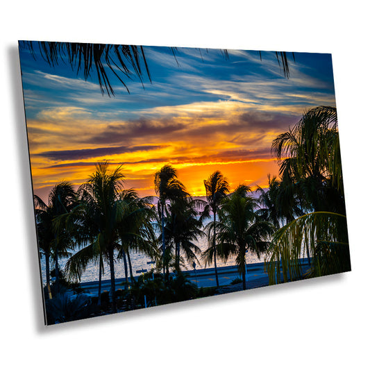 Golden Hour Bliss: Key West Palm Tree Sunset Photography Florida Seascape Canvas Print  Silhouette Wall Art