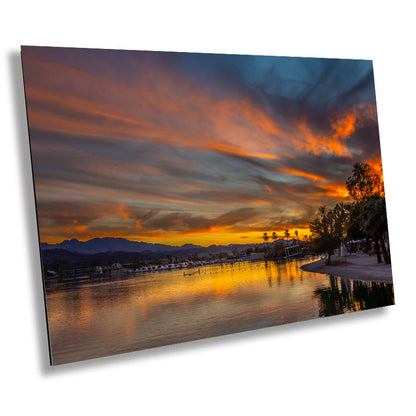 Golden Sunset Symphony: Sunset at Lake Havasu Landscape Photography Wall Art Aluminum Metal Print