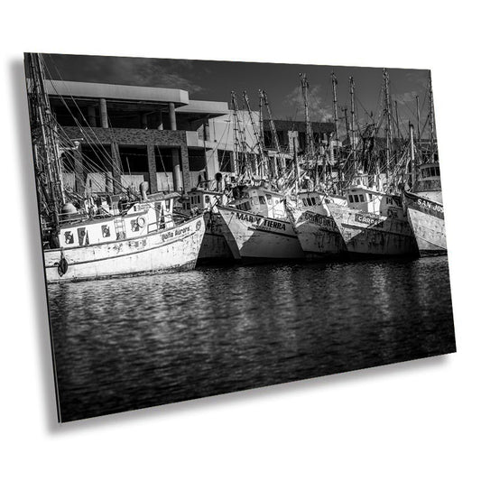 Harbor Haven: Fishing Boats at Rest in Puerto Peñasco Mexico Metal Canvas Print Nautical Wall Art