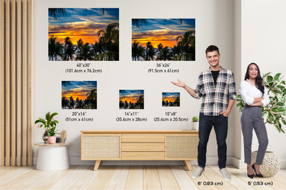 Golden Hour Bliss: Key West Palm Tree Sunset Photography Florida Seascape Canvas Print  Silhouette Wall Art