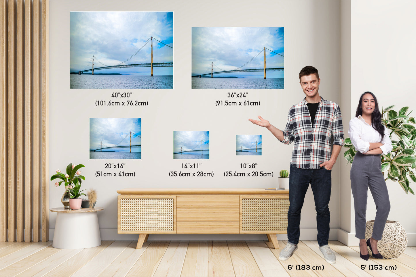 Bridging Time: Mackinac Bridge Michigan Architecture Seascape Photography Canvas Wall Art Decor