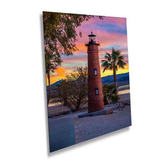 Lighthouse Glow: Lake Havasu Lighthouse at Sunset Canvas Metal Print Arizona Photography Wall Art