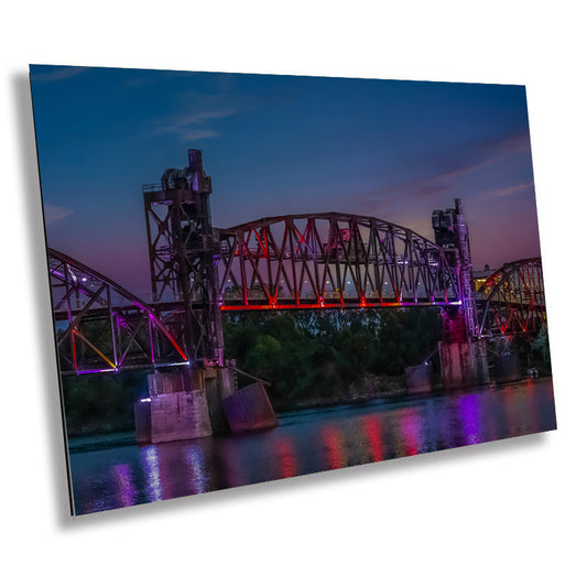 Little Rock Junction Bridge: Arkansas River Colorful Reflections Metal Canvas Print Wall Art