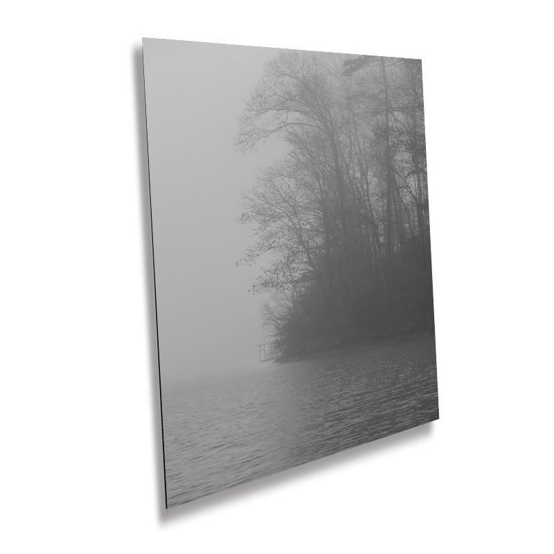 Misty Waterscapes: Fog on the Water Lake Keowee Canvas Metal Print South Carolina Wall Art Black and White Home Decor