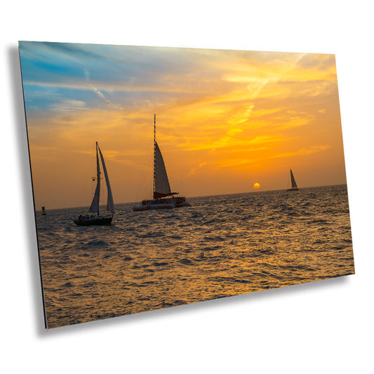 Navigating the Golden Sea: Sunset Sailing Key West Florida Beach Canvas Print Photography Seascape Wall Art