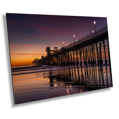 Oceanside Radiance: Sunset Magic at Oceanside Municipal Pier California Metal Canvas Print Seascape Wall Art