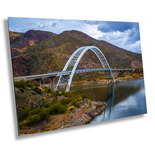 Rise Above Waters: Roosevelt Lake Bridge Wall Art Arizona Landscape Theodore Roosevelt Arch Bridge Canvas Print