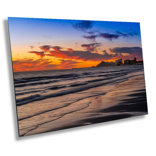 Rocky Point Shoreline Cityscape: Buildings by the Beach in Puerto Peñasco Metal Acrylic Print Wall Art Mexico Seascape Photography