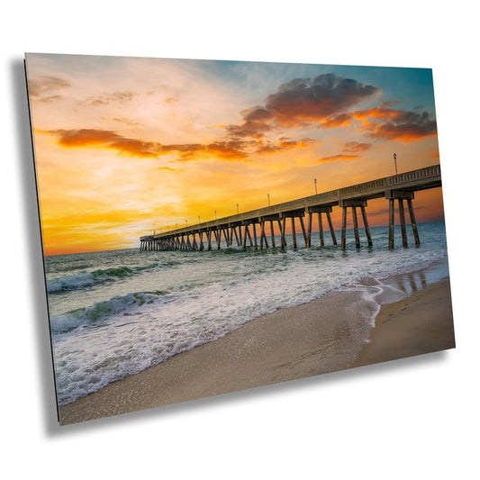 Seaside Renewal: Wrightsville Beach Photography North Carolina Seascape Wall Art Ocean Sunrise Metal Canvas Print