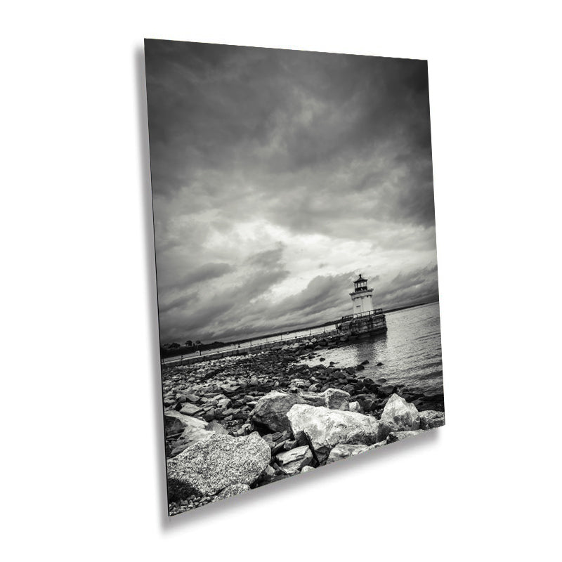 Shining Sentinel: Bug Light Park Portland Maine Lighthouse Nautical Print Black and White Seascape Photography