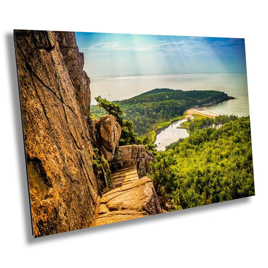 Trailblazing Adventure: Beehive Trail Photography Acadia National Park Metal Canvas Print Maine Travel Poster