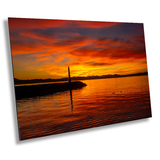 Tranquil Lakeside Setting: Cape Henry Lighthouse Replica in Lake Havasu Arizona Metal Acrylic Print Wall Art