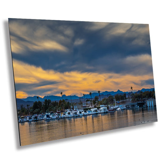 Vibrant Twilight: Lake Havasu Metal Canvas Print Arizona Landscape Vibrant Sky Photography