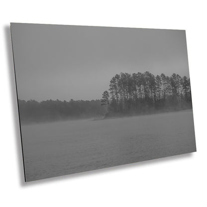 Whispers in the Mist: Foggy Morning Lake Keowee Photography South Carolina Poster Black and White Metal Canvas Print Wall Art