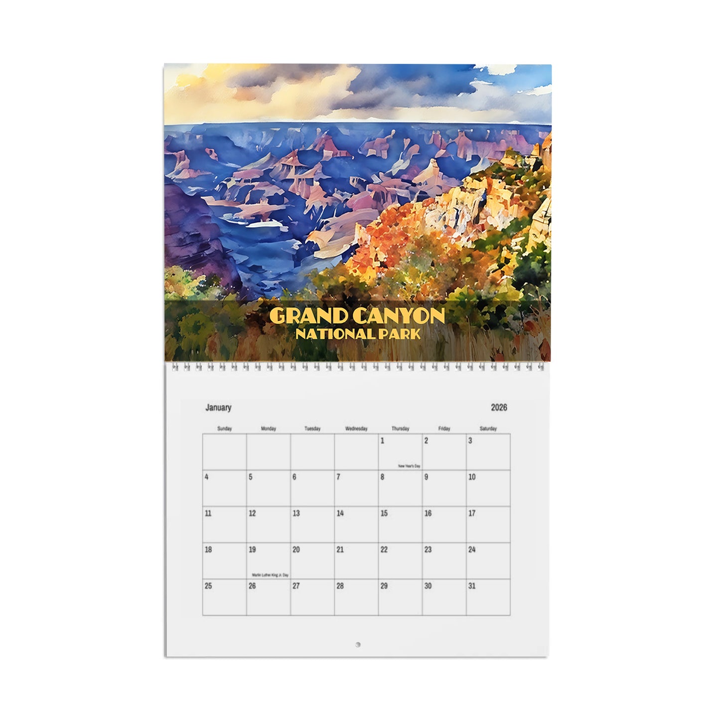 National Parks Calendar 2026 – Watercolor Landscape Art | Classic 8.5x11 Wall Calendar