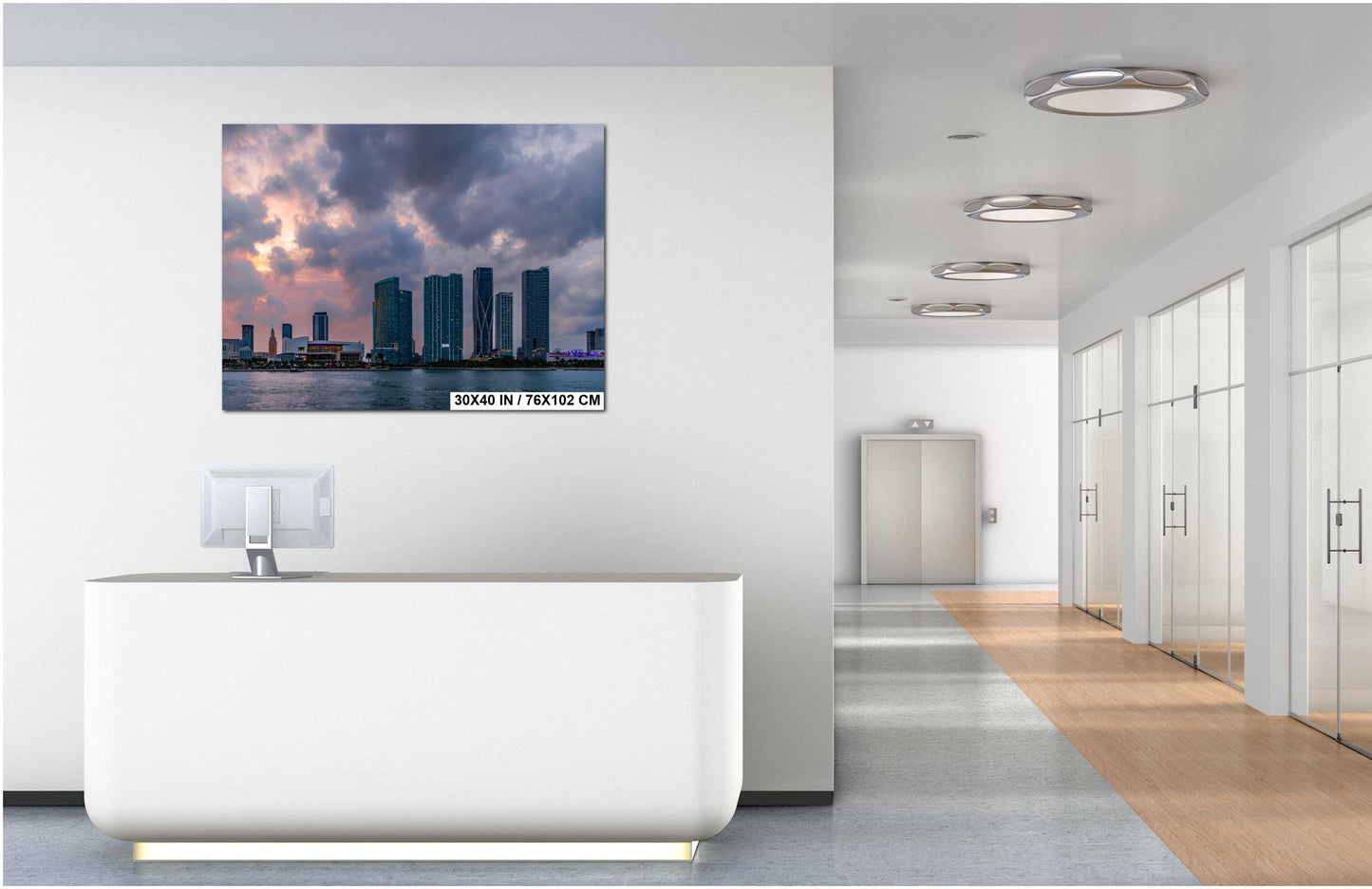 Miami Skyline Sunset Print: Biscayne Bay Urban Landscape Photography