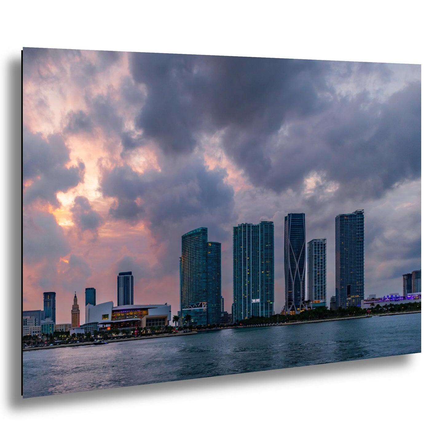 Miami Skyline Sunset Print: Biscayne Bay Urban Landscape Photography