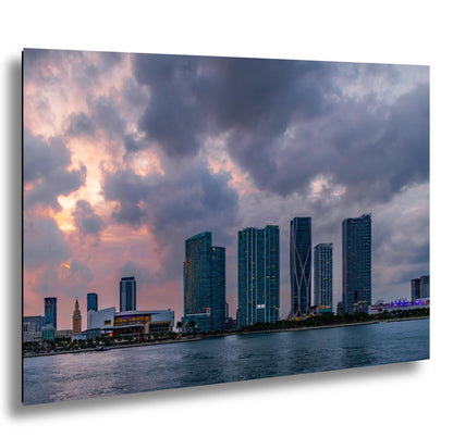 Miami Skyline Sunset Print: Biscayne Bay Urban Landscape Photography