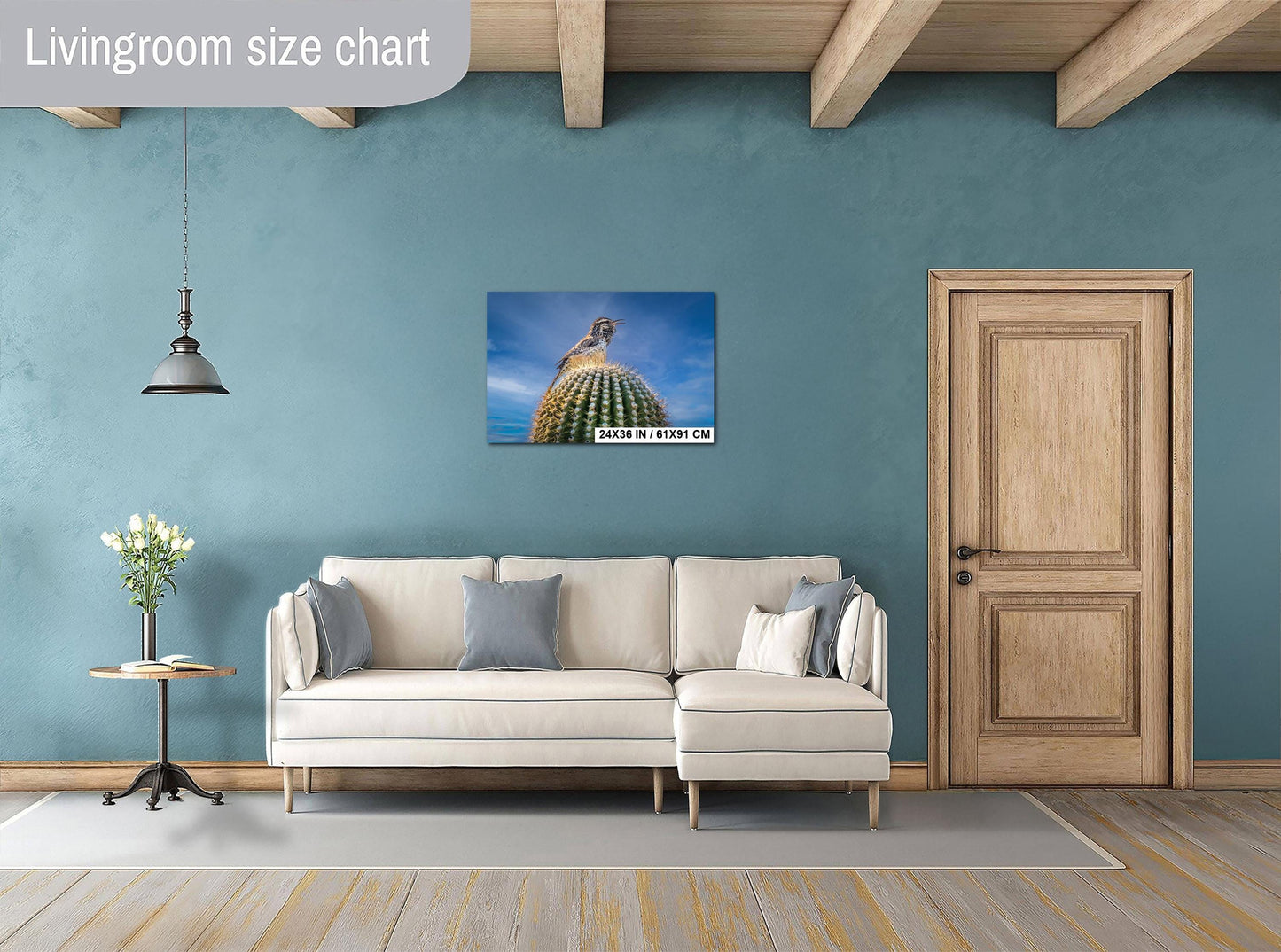 Cactus Wren on Saguaro Tucson Arizona Wildlife Nature Wall Art Photography Print, Sonoran Desert Bird Canvas Photo Blue Sky  Metal Decor