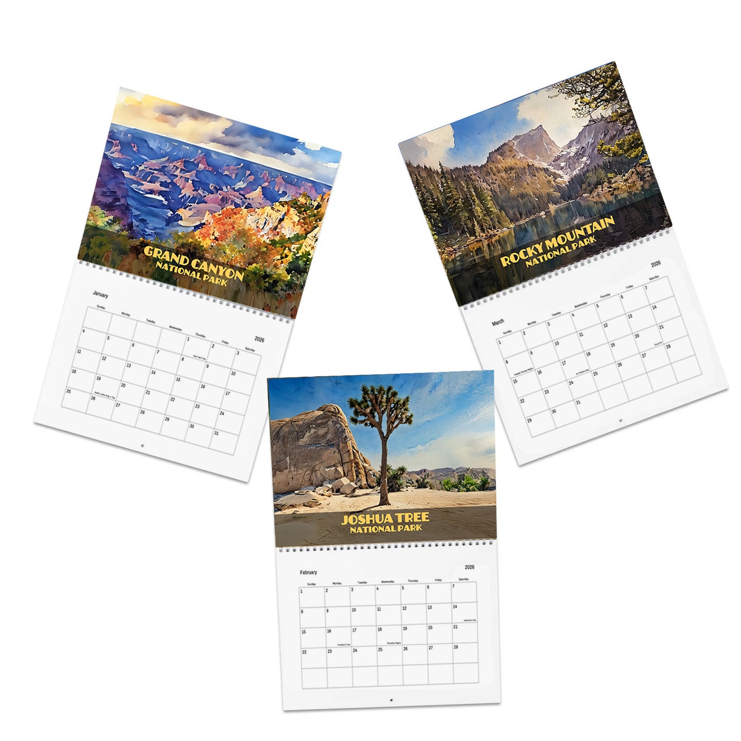 National Parks Calendar 2026 – Watercolor Landscape Art | Classic 8.5x11 Wall Calendar