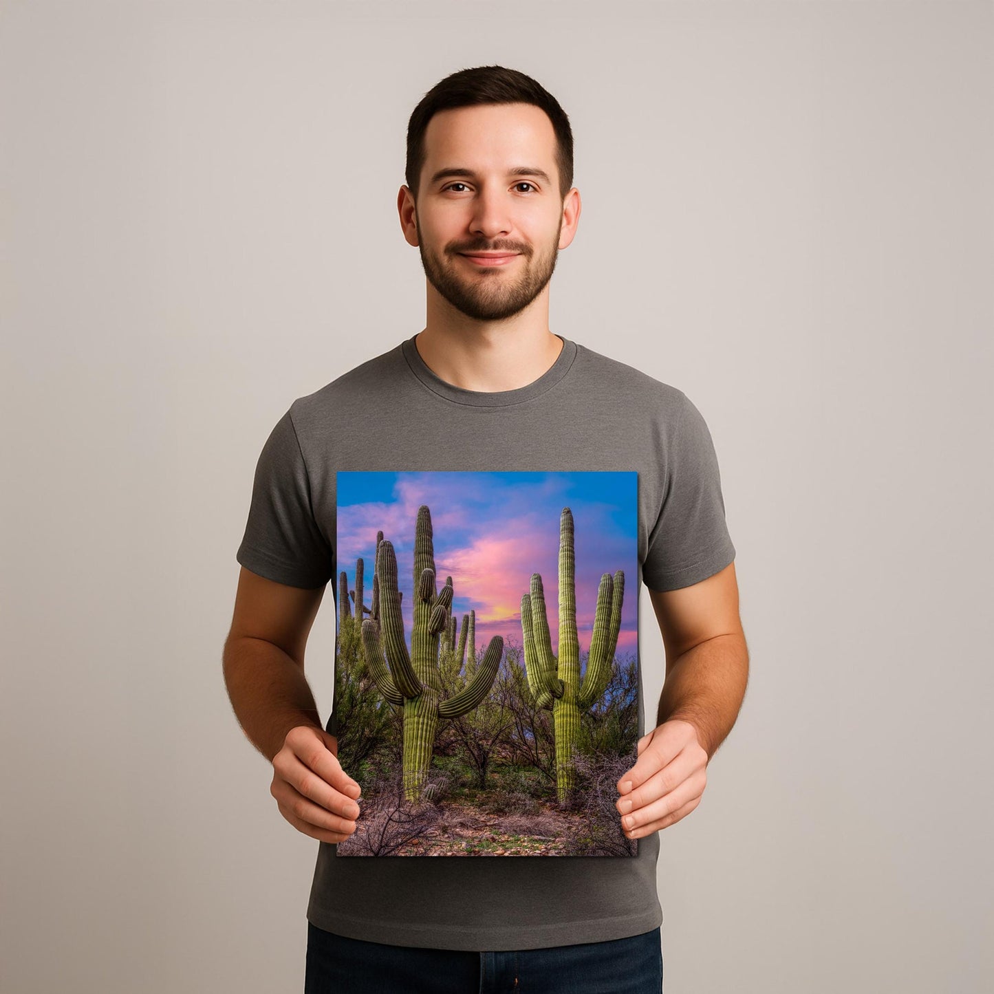 Towering Saguaros at Sunset, Catalina State Park Arizona Photography Print, Desert Landscape Wall Art
