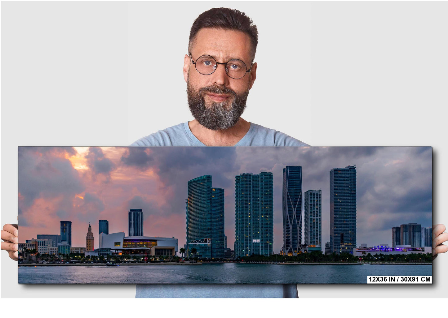 Miami Skyline Sunset Print: Biscayne Bay Urban Landscape Photography