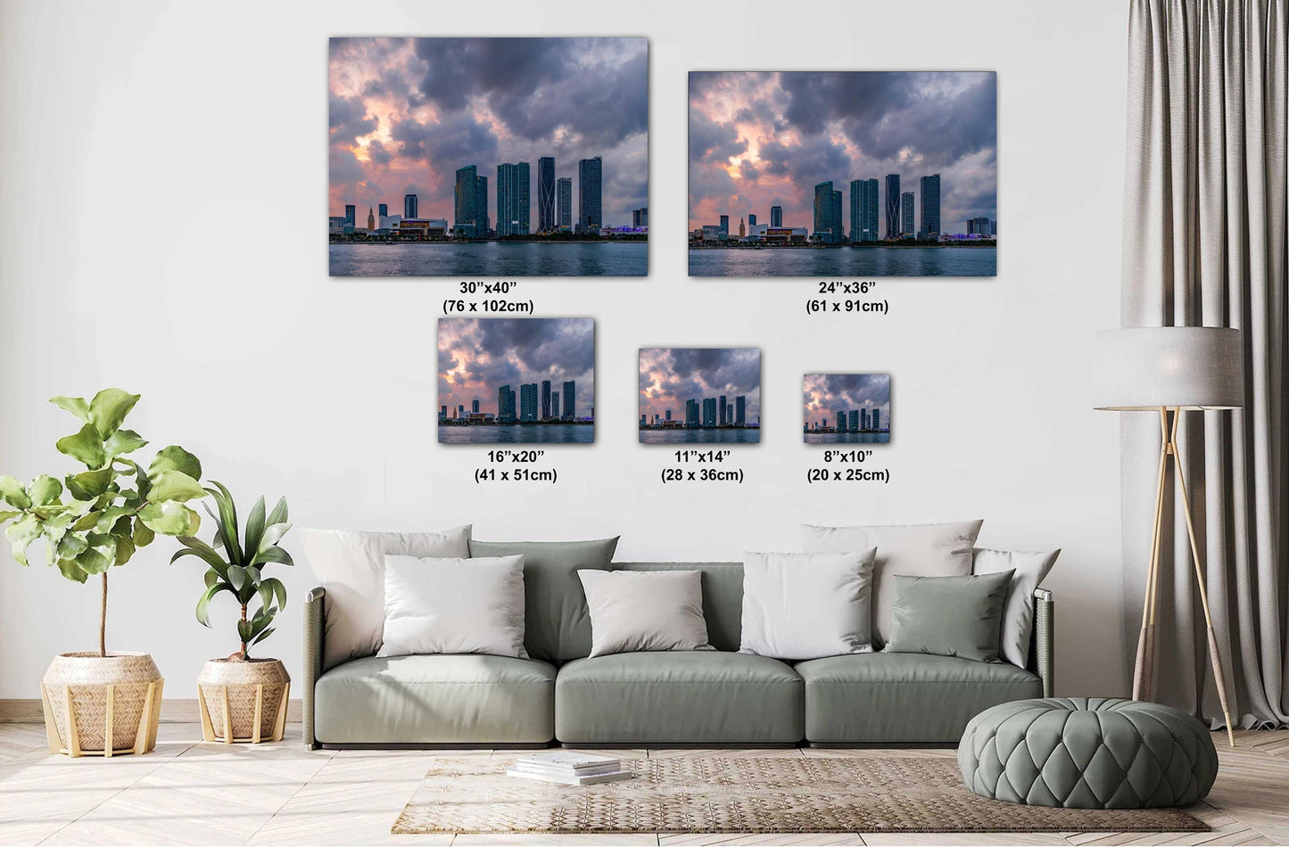 Miami Skyline Sunset Print: Biscayne Bay Urban Landscape Photography
