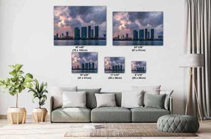 Miami Skyline Sunset Print: Biscayne Bay Urban Landscape Photography