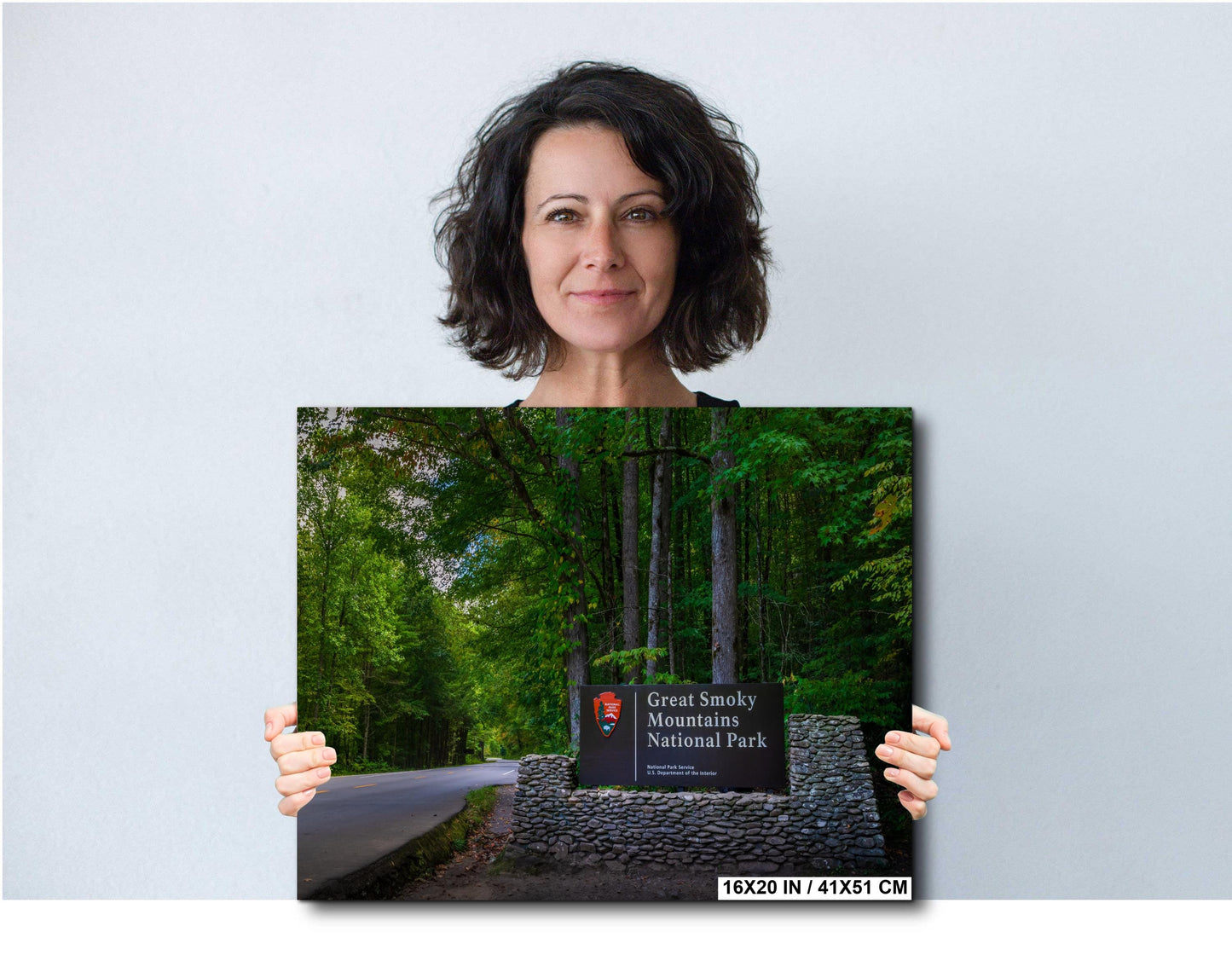 Great Smoky Mountains National Park Sign and Forest Road Photography Print, Wall Art Tennessee Landscape Decor