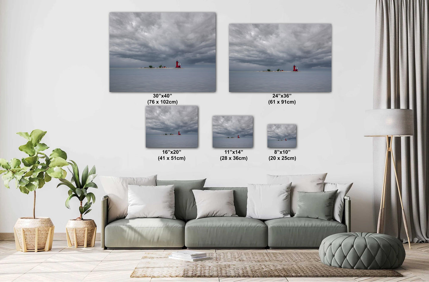 Mackinac's Round Island Light in the Clouds: Mackinac Island Lighthouse Michigan Wall Art Print Nautical Seascape  Metal/Aluminum/Canvas