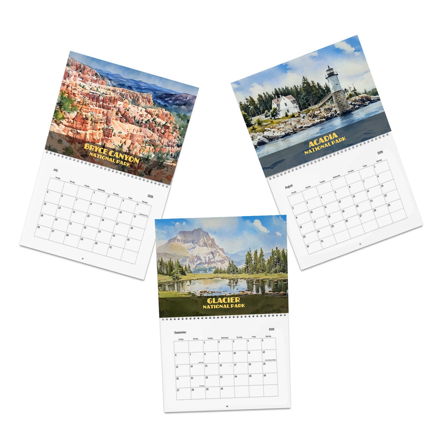 National Parks Calendar 2026 – Watercolor Landscape Art | Classic 8.5x11 Wall Calendar