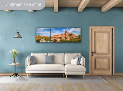 Badlands National Park Layered Buttes and Prairie Under Blue Sky South Dakota Photography Print