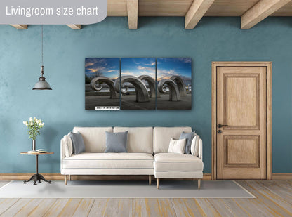 Seattle Waterfront Art Print: Salmon Waves Sculpture - Modern Metal or Canvas