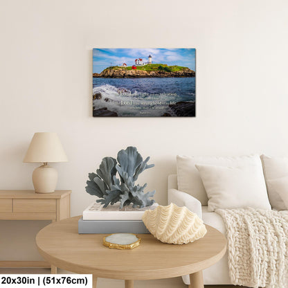 Lighthouse Wall Art – Cape Neddick Maine Print With Psalm 27 Scripture Decor