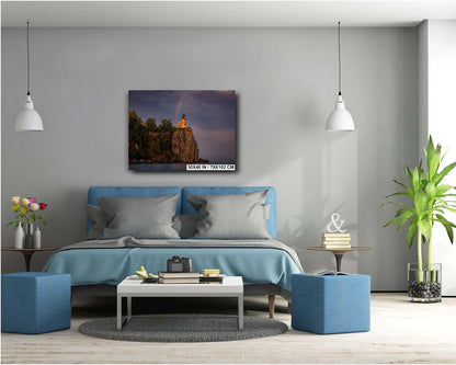 Rainbow over Split Rock Lighthouse Minnesota North Shore Lake Superior Print Wall Art on Aluminum, Acrylic, Metal, Canvas Travel Gift Decor