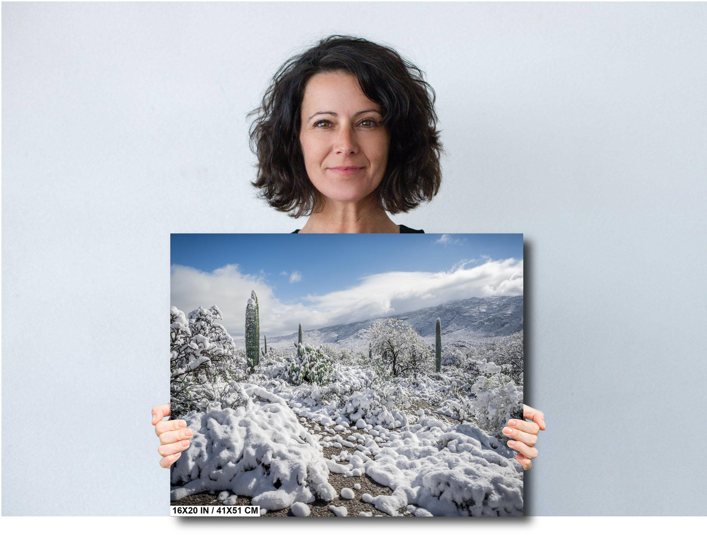 Winter Cloak Over the Saguaro National Park Print Wall Art Tucson Winter Snow Desert Photography Aluminum/Acrylic/Metal/Canvas Home Decor