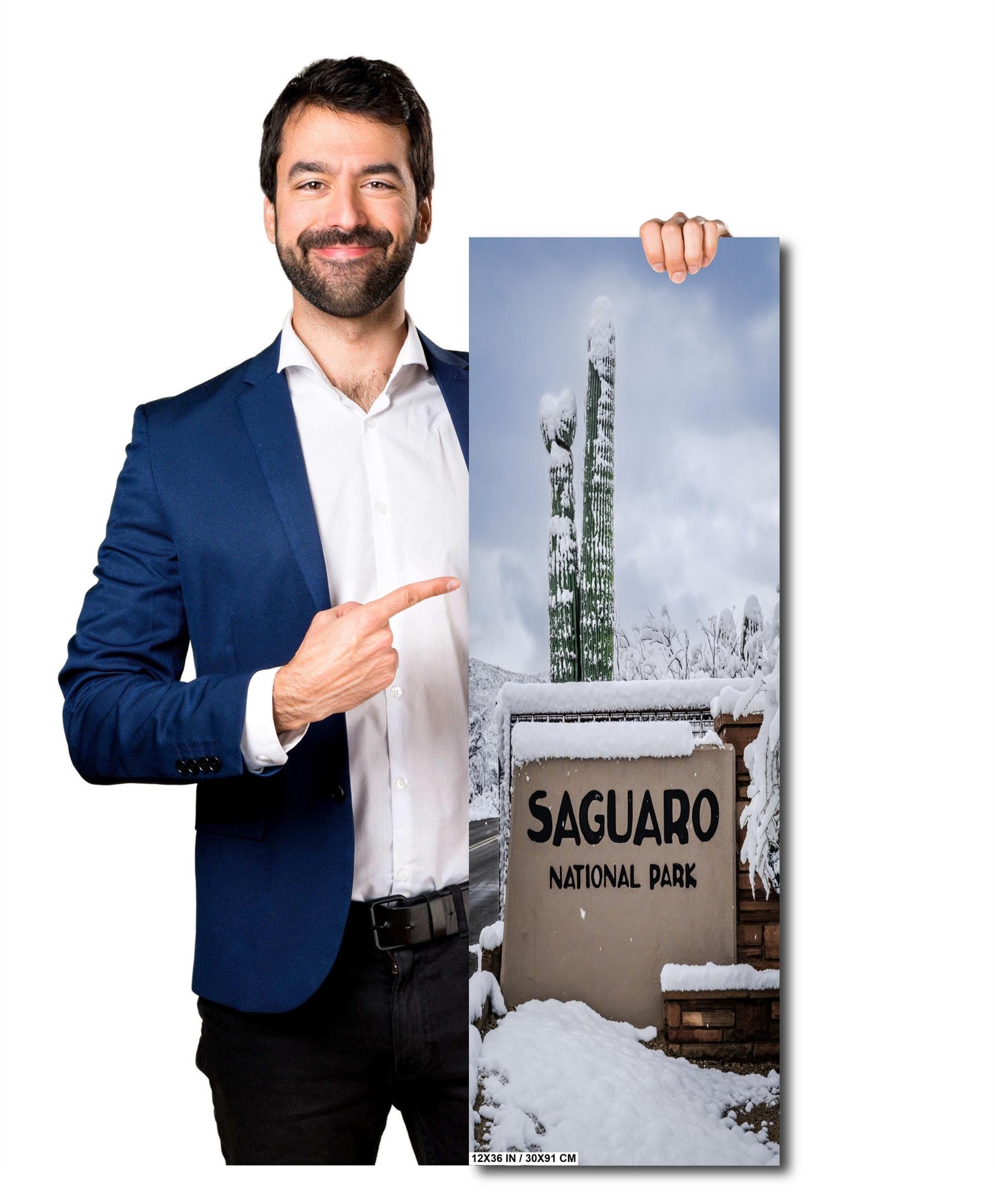 A Frosty Welcome to Saguaro National Park Sign Print Wall Art Tucson Winter Snow Desert Photography Aluminum/Acrylic/Metal/Canvas Home Decor