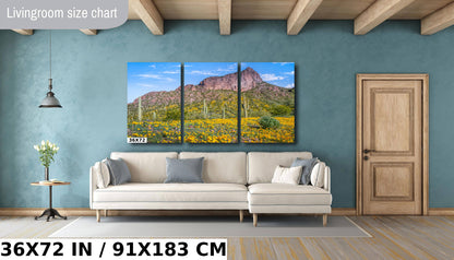 Picacho's Palette: Orange Yellow Poppies Wall Art Picacho Peak State Park Wildflower Metal Acrylic Print Arizona Landscape