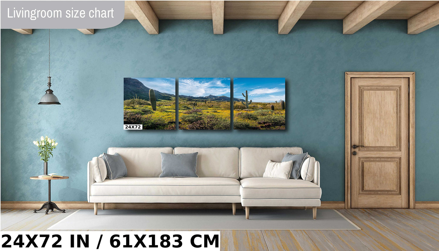 Pretty Picacho Peak: Saguaro Cacti and Wildflowers Amidst Picacho Peak Arizona State Park Wall Art Metal Acrylic Print