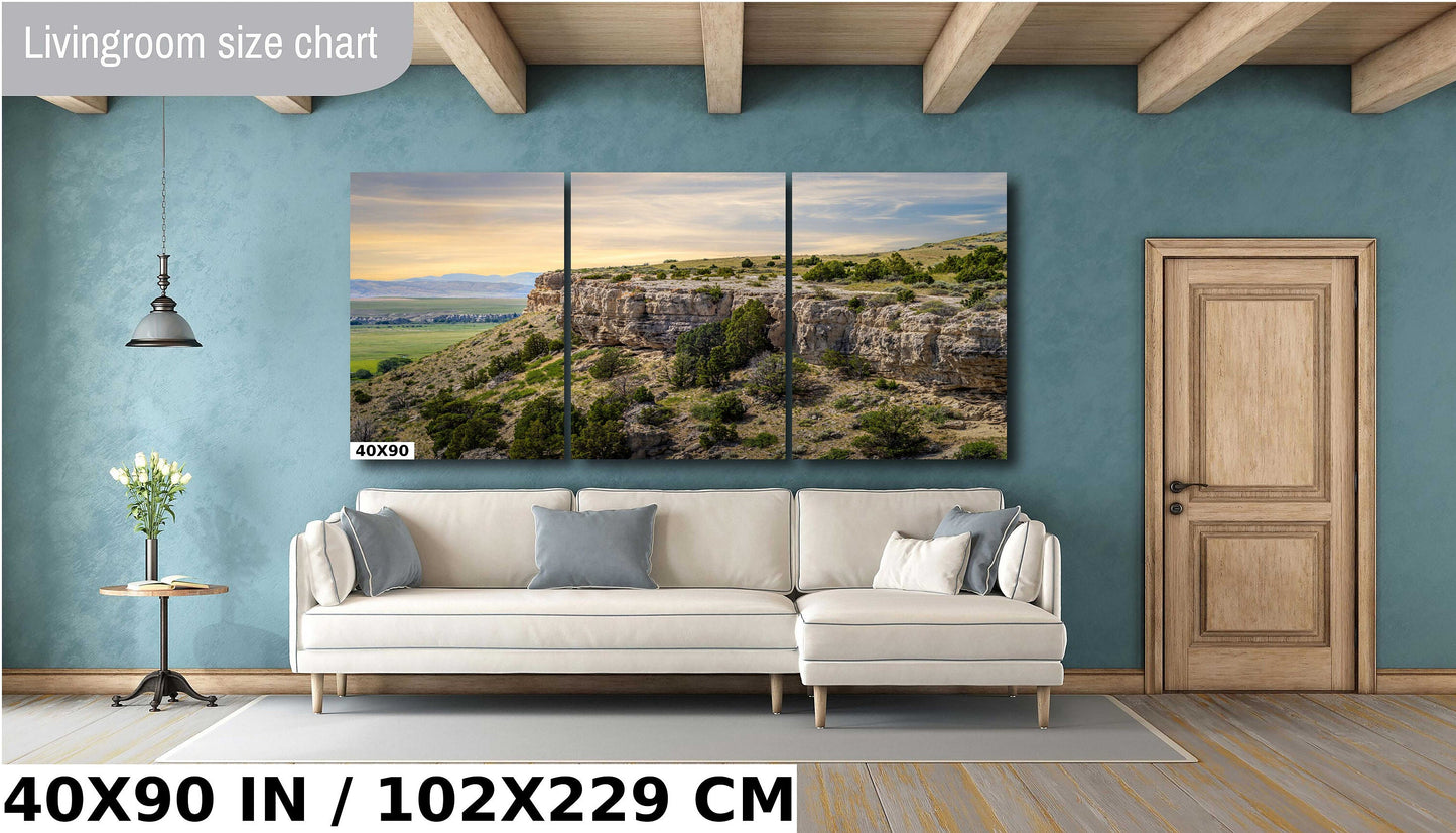 Leapin’ Buffalo Ledge: Madison Buffalo Jump Bozeman Montana State Park Wall Art Metal Canvas Print Madison River Valley Landscape