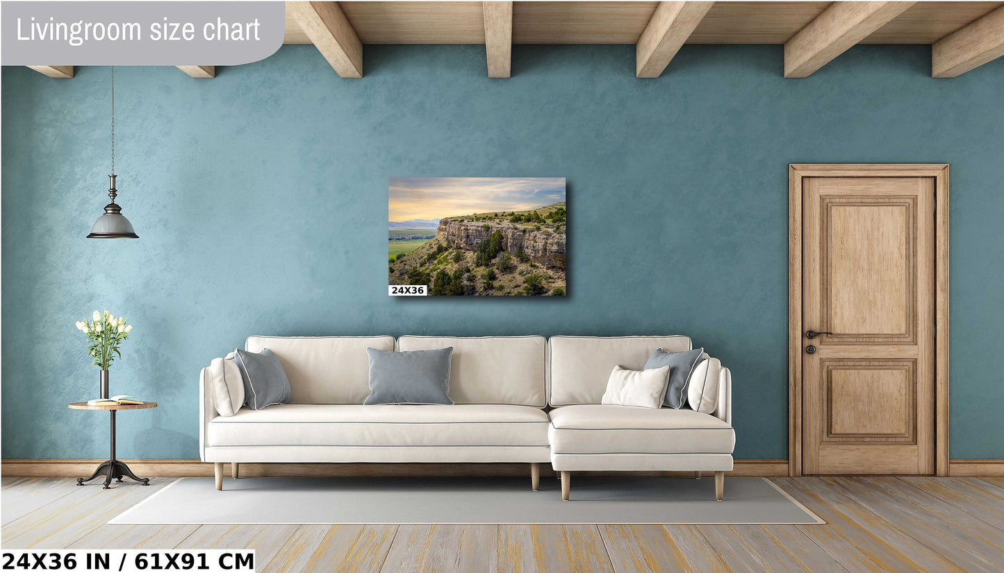 Leapin’ Buffalo Ledge: Madison Buffalo Jump Bozeman Montana State Park Wall Art Metal Canvas Print Madison River Valley Landscape