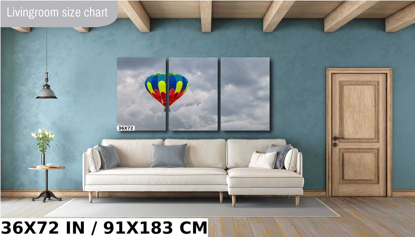 Vivid Balloon Against Dark Sky: A Colorful Hot Air Balloon Amidst Gray Clouds Wall Art Albuquerque Balloon Festival Metal Canvas Print