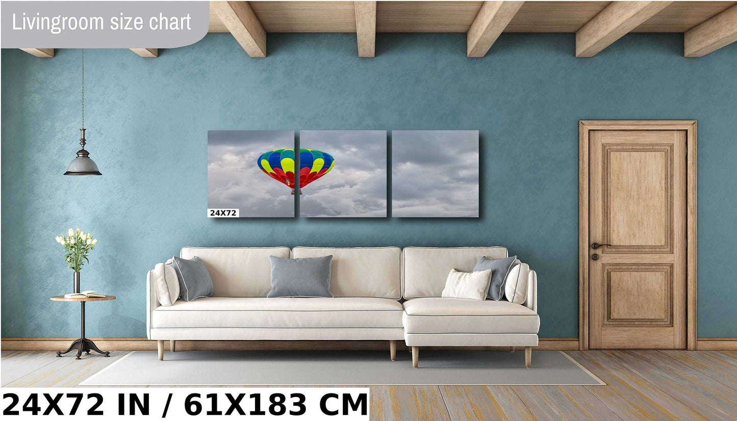 Vivid Balloon Against Dark Sky: A Colorful Hot Air Balloon Amidst Gray Clouds Wall Art Albuquerque Balloon Festival Metal Canvas Print