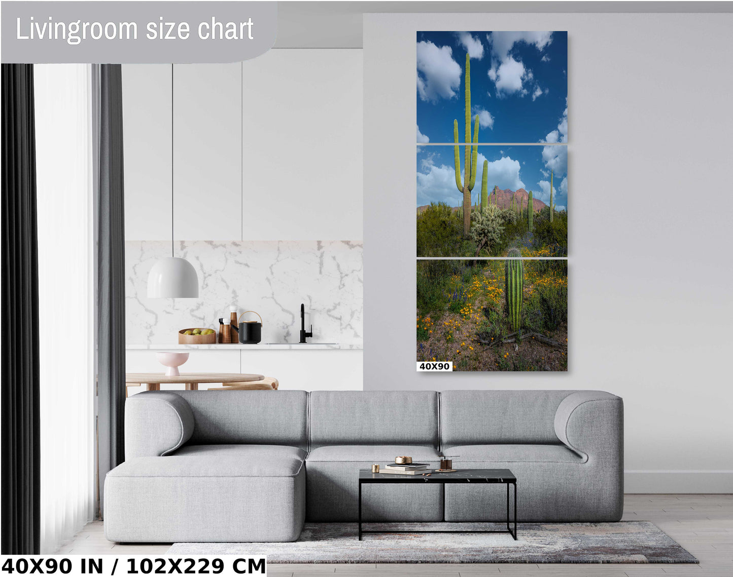 Reach for the Sky: Saguaro Cacti and Wildflowers in Organ Pipe Cactus National Monument Wall Art Metal Canvas Print Arizona Desert Portrait