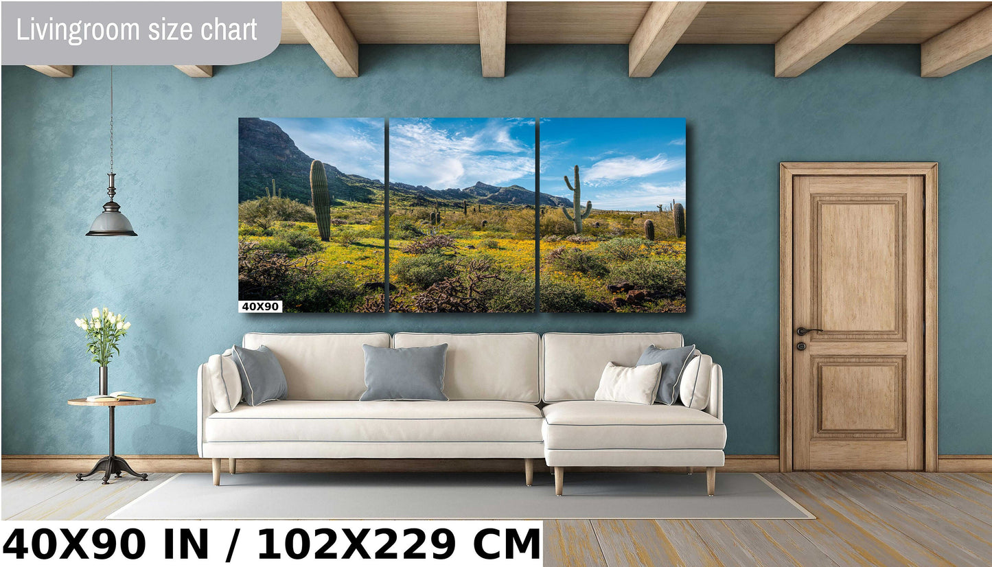 Pretty Picacho Peak: Saguaro Cacti and Wildflowers Amidst Picacho Peak Arizona State Park Wall Art Metal Acrylic Print